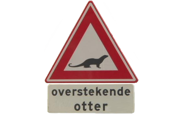 Waarschuwingsborden voor overstekende otters bij Nationaal Park De Alde Feanen